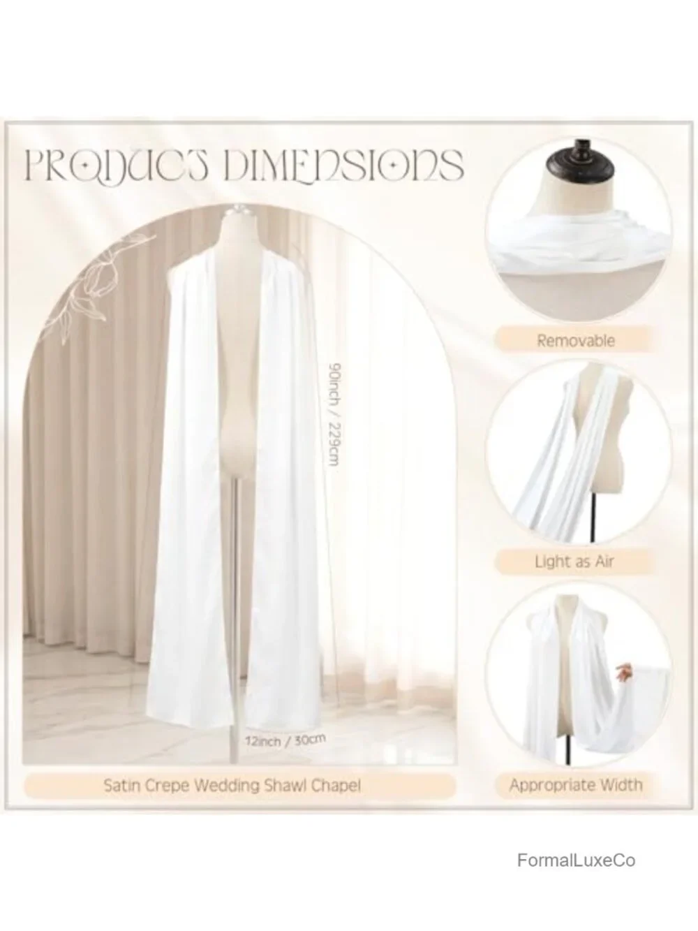 Satin Bridal Neck Scarf Detachable Flowing Shawl Wedding Accessory